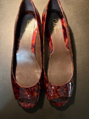 Cole Haan Tortoise Patent Peep-Toe Ballet Pumps - Dark Brown & Amber NWT 9.5